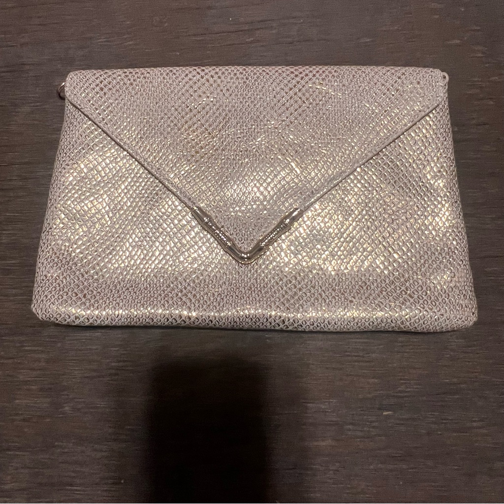 Elaine Turner Metallic Gold Snakeskin Envelope Clutch